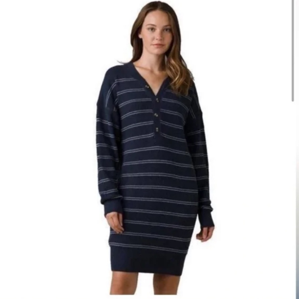 Prana Milani Henley Dress, Nautical Stripes,‎ M, NWT Organic